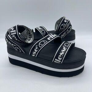 Ellesse Elina Text AF 6-13587 Women's Size 8 Platform Sandals Black White Shoes